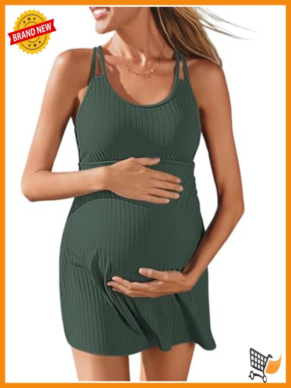Maternity One Piece Swimsuit Dress Wrap Bathing Suit with Built-in Pocket Short